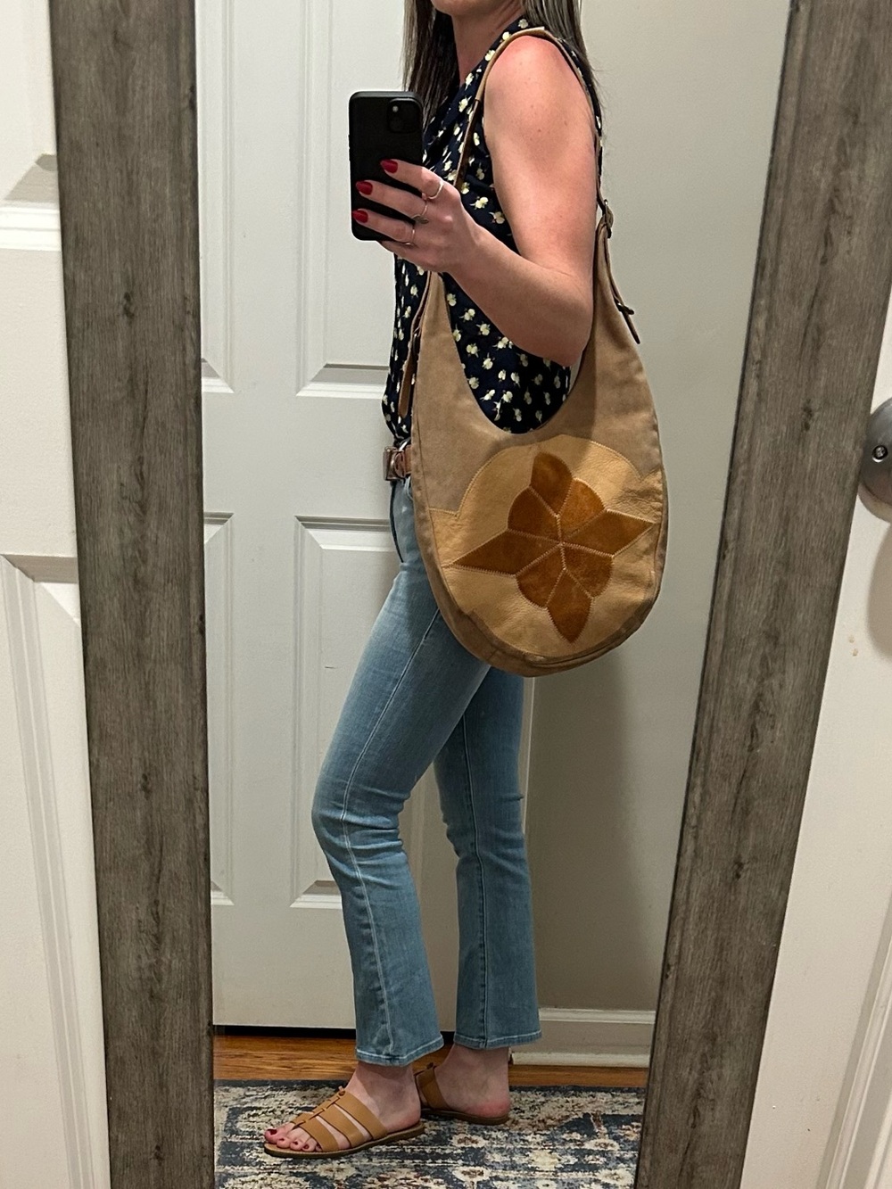 RARE Vintage Lucky Brand Patchwork Hobo Shoulder OR Crossbody Leather & Suede - Picture 2 of 16